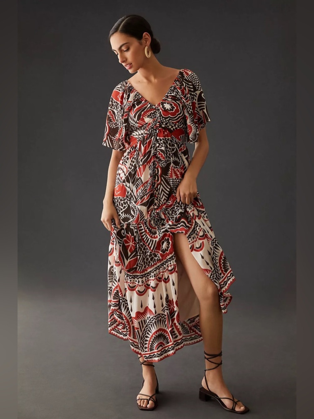 Anthropologie Tiered Maxi Dress Boho Cut-Out Back Size M NWOT - Picture 3 of 14